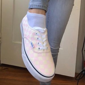 Cream and pastel pink checkered VANS shoes💕🌸